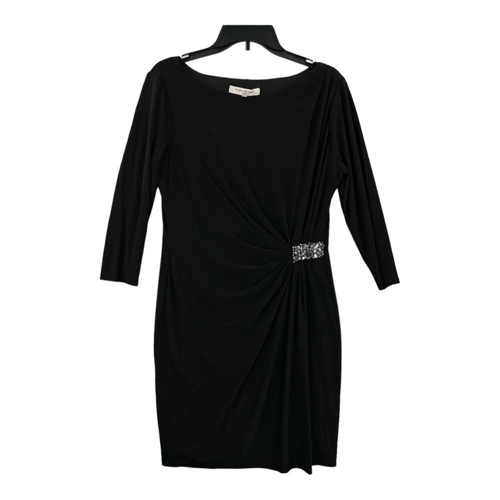 Evan-Picone Sheath‎ Dress Black Ruched Rhinestone Embellished Long Sleeve 12